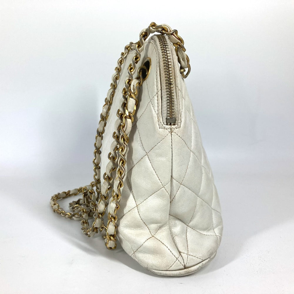 CHANEL ヴィンテージ マトラッセ キルティング ロゴ ロゴ Wチェーンバッグ 肩掛け ショルダーバッグ レザー レディース ホワイト - brandshop-reference