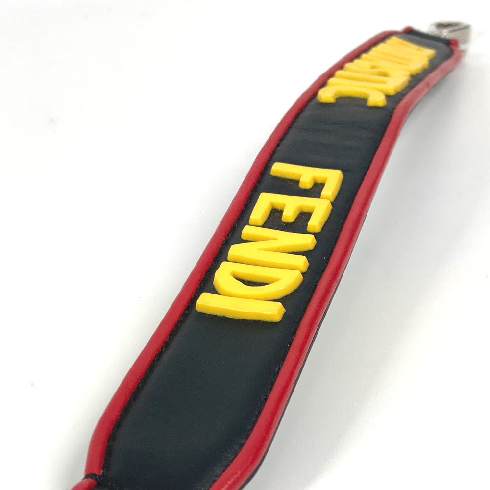 FENDI ストラップユー ロゴ ストライプ ショート ショルダーストラップ レザー ユニセックス ブラック - brandshop-reference