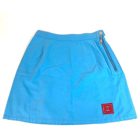 Chanel P19433 Sukan Sukan 02S Logo CC Coco Mark Bottoms Logo Logo Skirt Cotton Women's Blue