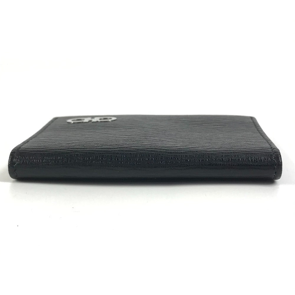 Salvatore Ferragamo ガンチーニ ロゴ 名刺入れ パスケース 2つ折り カードケース レザー ユニセックス ブラック