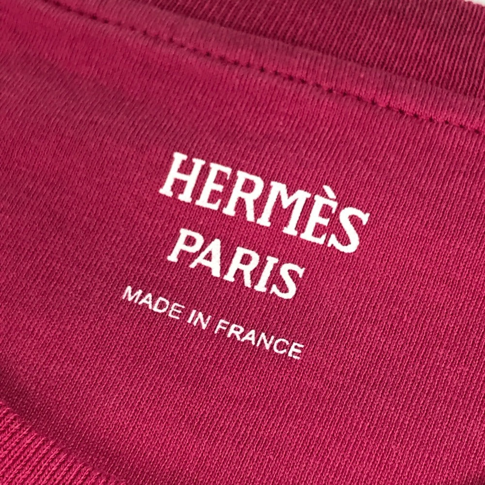 HERMES 刺繍入れ モザイク Hロゴ ポケット アパレル Tシャツワンピース ラウンドネック ワンピース コットン レディース ピンク
