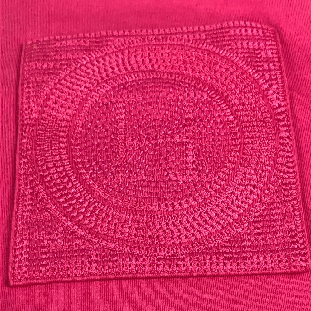 HERMES 刺繍入れ モザイク Hロゴ ポケット アパレル Tシャツワンピース ラウンドネック ワンピース コットン レディース ピンク