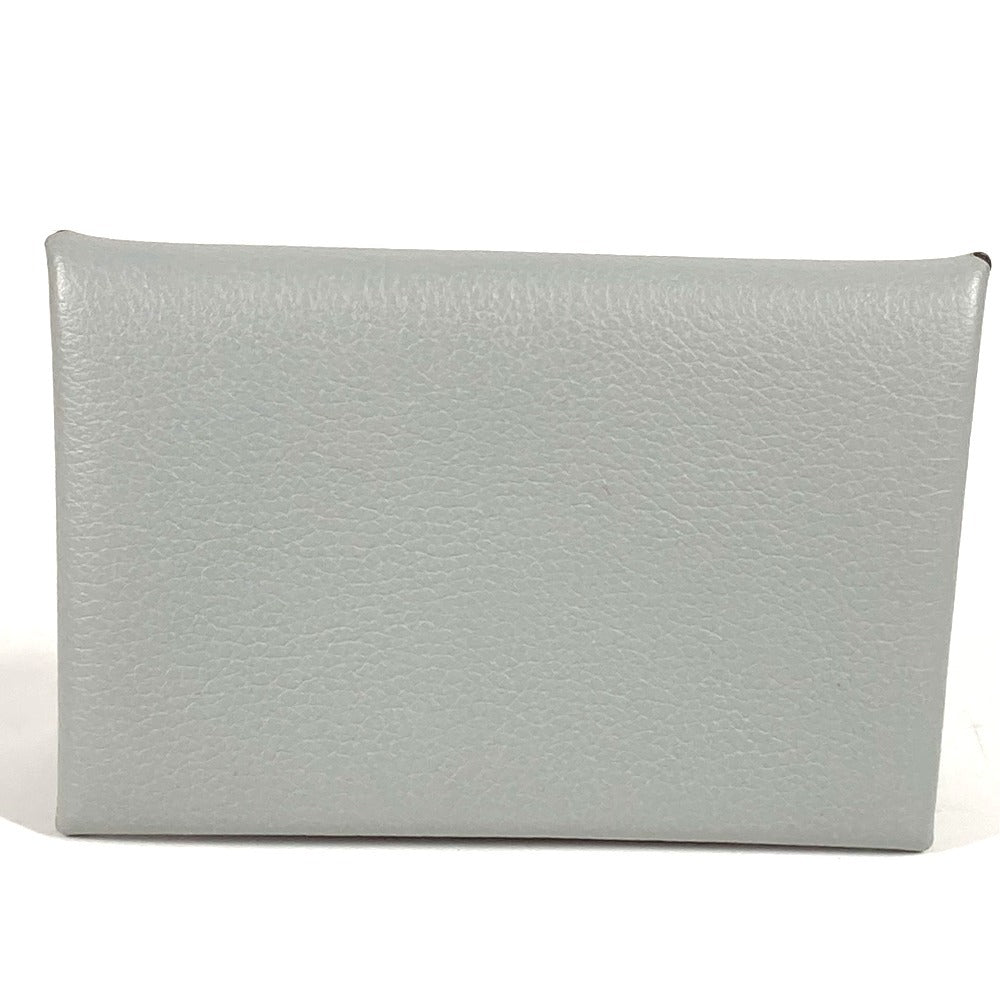 HERMES パスケース 小銭入れ 財布 カルヴィ シルバー金具 小物 二つ折り カードケース 名刺入れ コインケース レザー ユニセックス ライトグレー系