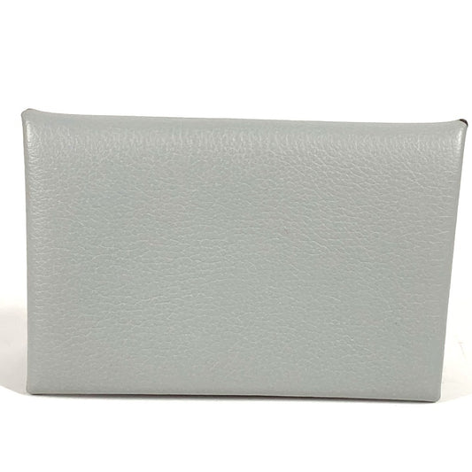 HERMES パスケース 小銭入れ 財布 カルヴィ シルバー金具 小物 二つ折り カードケース 名刺入れ コインケース レザー ユニセックス ライトグレー系