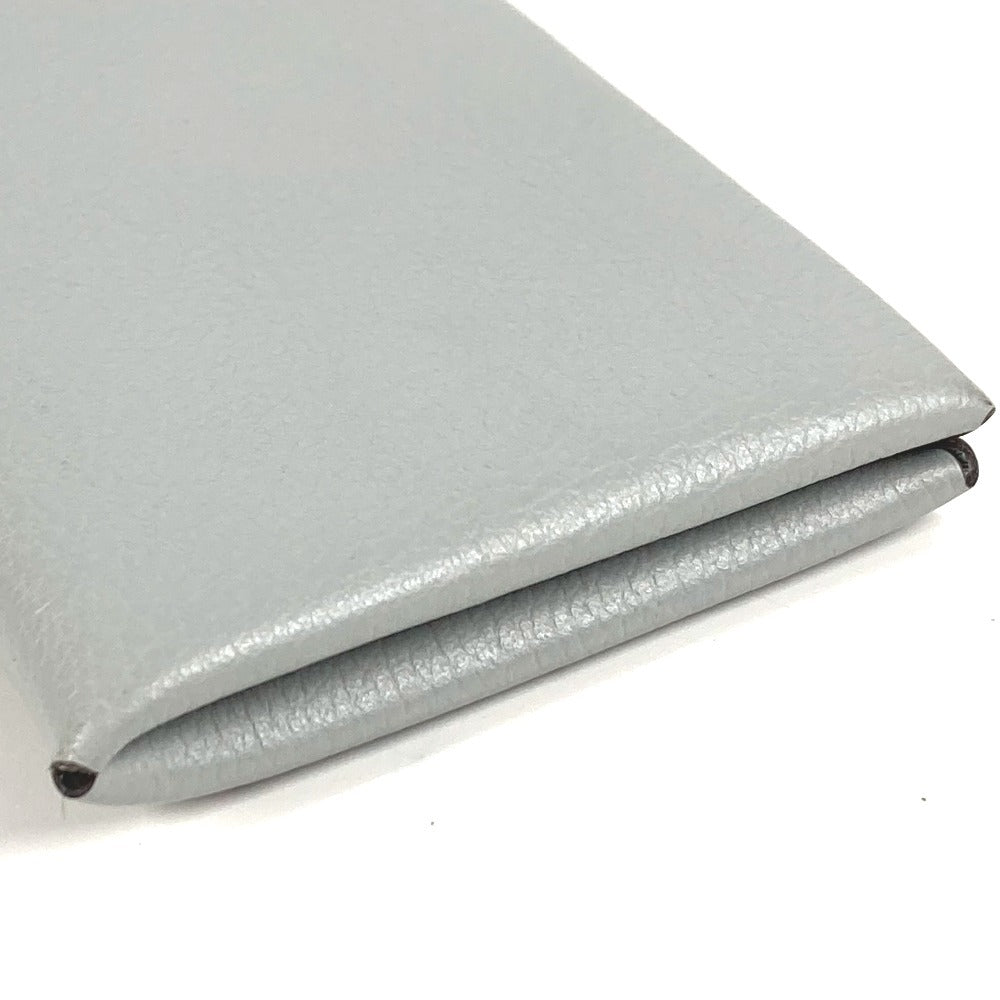 HERMES パスケース 小銭入れ 財布 カルヴィ シルバー金具 小物 二つ折り カードケース 名刺入れ コインケース レザー ユニセックス ライトグレー系