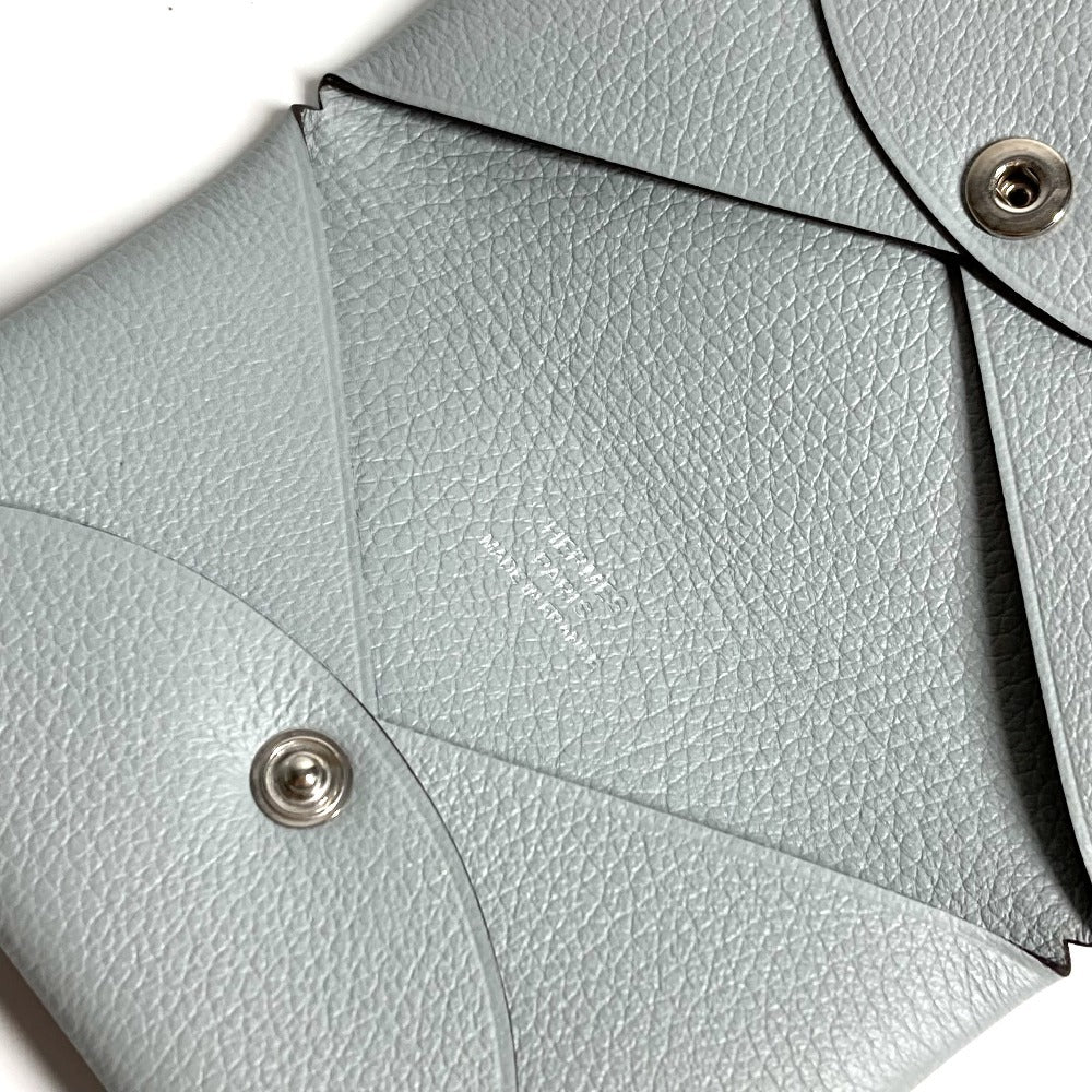 HERMES パスケース 小銭入れ 財布 カルヴィ シルバー金具 小物 二つ折り カードケース 名刺入れ コインケース レザー ユニセックス ライトグレー系