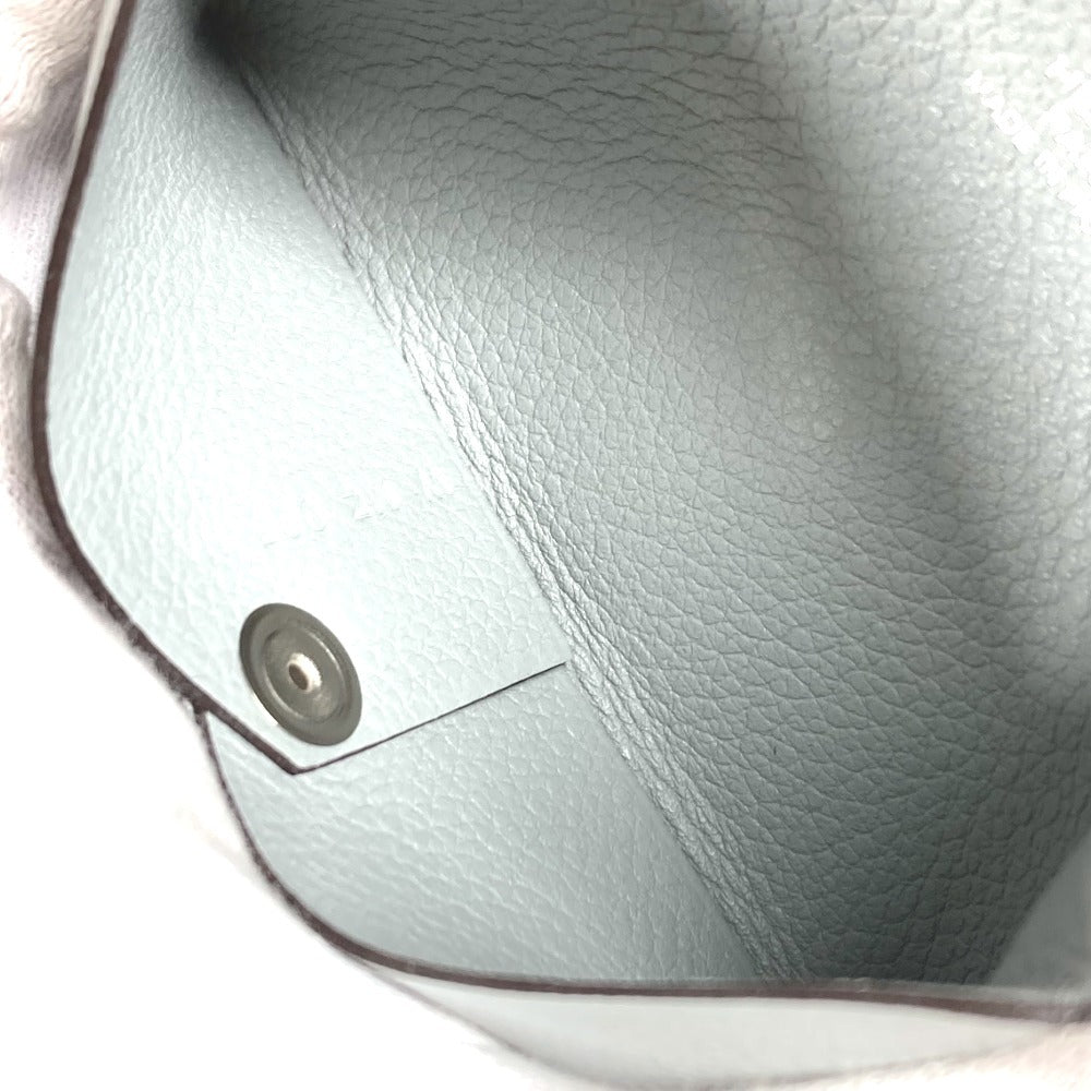 HERMES パスケース 小銭入れ 財布 カルヴィ シルバー金具 小物 二つ折り カードケース 名刺入れ コインケース レザー ユニセックス ライトグレー系