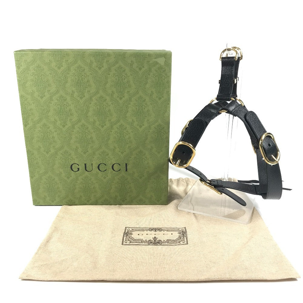 GUCCI 695253 GG Pet Harness for Dogs, Perfect for Walking, Dogs, Leather, Unisex, Black