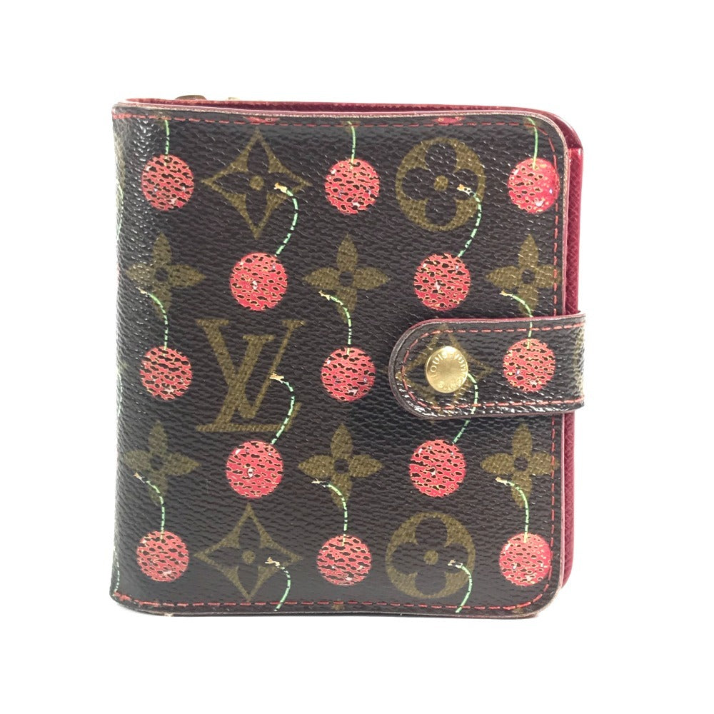 LOUIS VUITTON M95005 Monogram Cherry Compact Zip Wallet by Takashi Murakami, a compact bi-fold wallet in Monogram Cherry canvas, unisex, brown