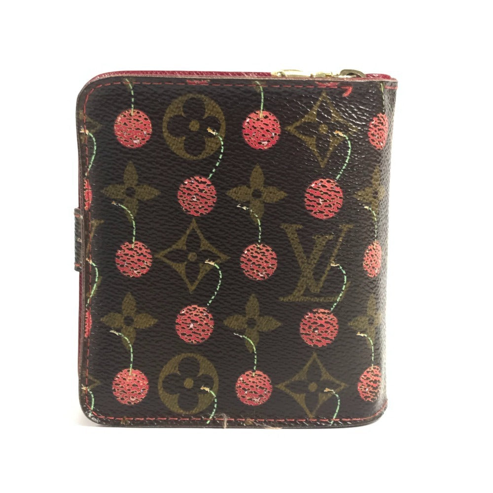 LOUIS VUITTON M95005 Monogram Cherry Compact Zip Wallet by Takashi Murakami, a compact bi-fold wallet in Monogram Cherry canvas, unisex, brown