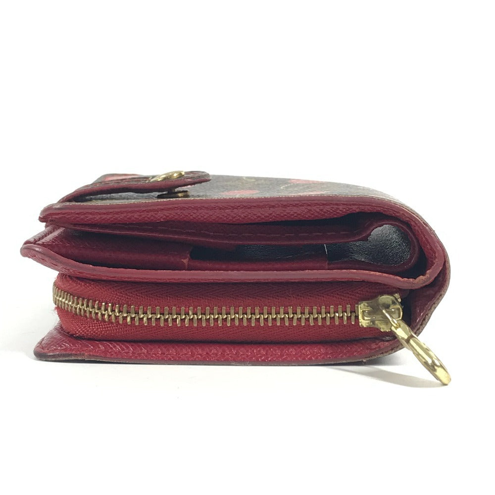LOUIS VUITTON M95005 Monogram Cherry Compact Zip Wallet by Takashi Murakami, a compact bi-fold wallet in Monogram Cherry canvas, unisex, brown