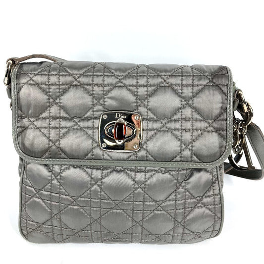 Dior Logo Cannage Quilted Crossbody Pochette Flap Shoulder Bag in Leather/Nylon, Unisex, Gray