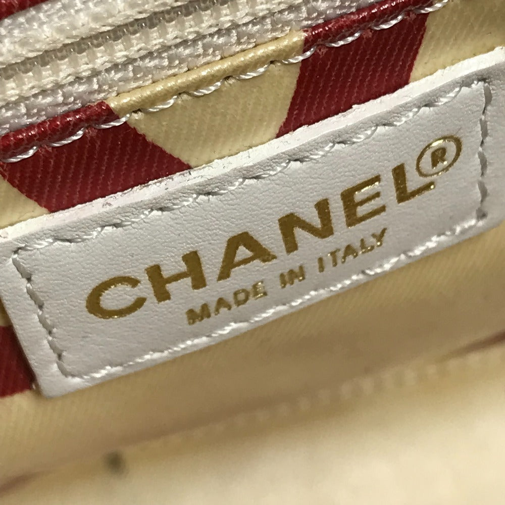 CHANEL Double Chain with Phone Pouch, Logo Matelasse Quilted Shoulder Tote Bag, Plastic Chain, Linen, Women's, White