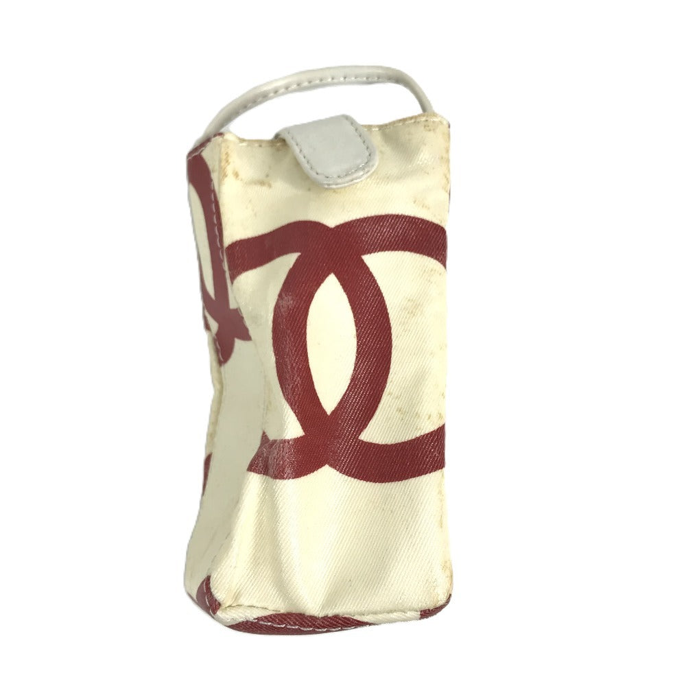 CHANEL Double Chain with Phone Pouch, Logo Matelasse Quilted Shoulder Tote Bag, Plastic Chain, Linen, Women's, White
