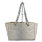 CHANEL Double Chain with Phone Pouch, Logo Matelasse Quilted Shoulder Tote Bag, Plastic Chain, Linen, Women's, White