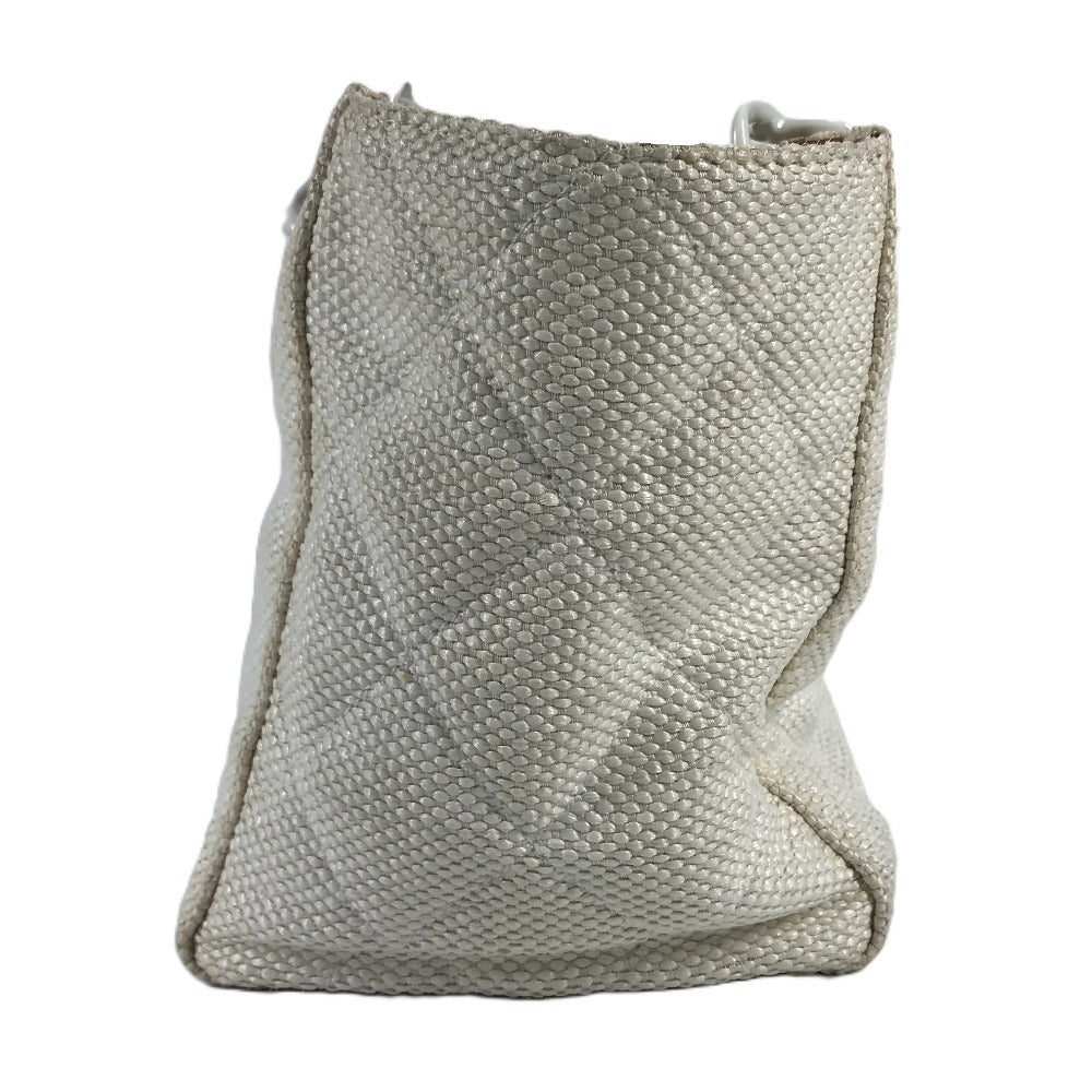 CHANEL Double Chain with Phone Pouch, Logo Matelasse Quilted Shoulder Tote Bag, Plastic Chain, Linen, Women's, White