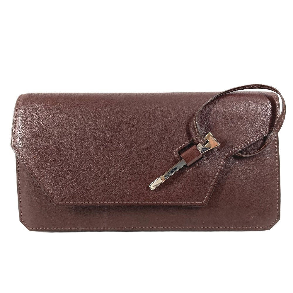 HERMES Envelope Bag Flap Pouch Second Bag Clutch Bag Leather Unisex Brown