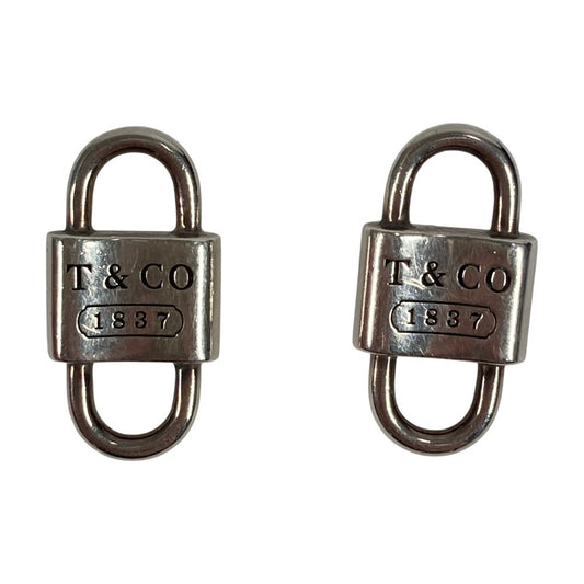TIFFANY&Co. 1837スモール ダブル ロック 鍵 革紐 レザー アクセサリー ピアス AG925 ユニセックス シルバー