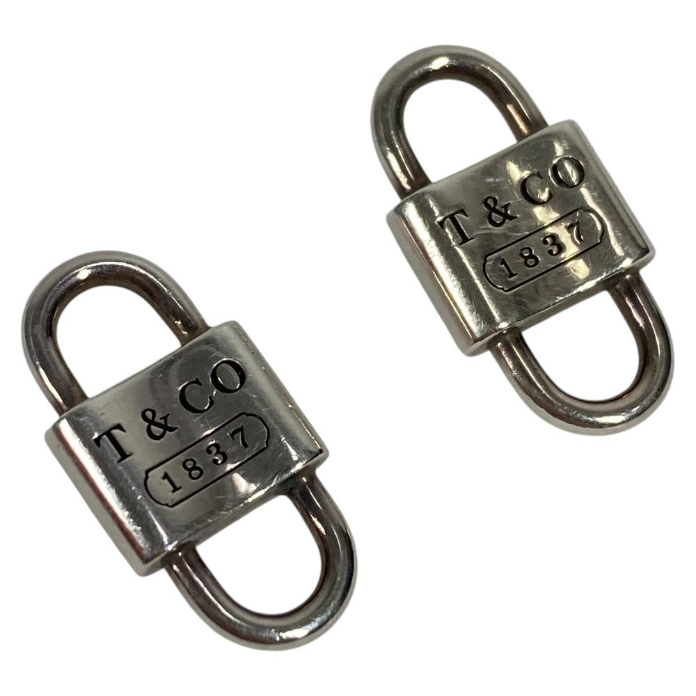 TIFFANY&Co. 1837 Small Double Lock Key Leather Cord Accessory Earrings AG925 Unisex Silver