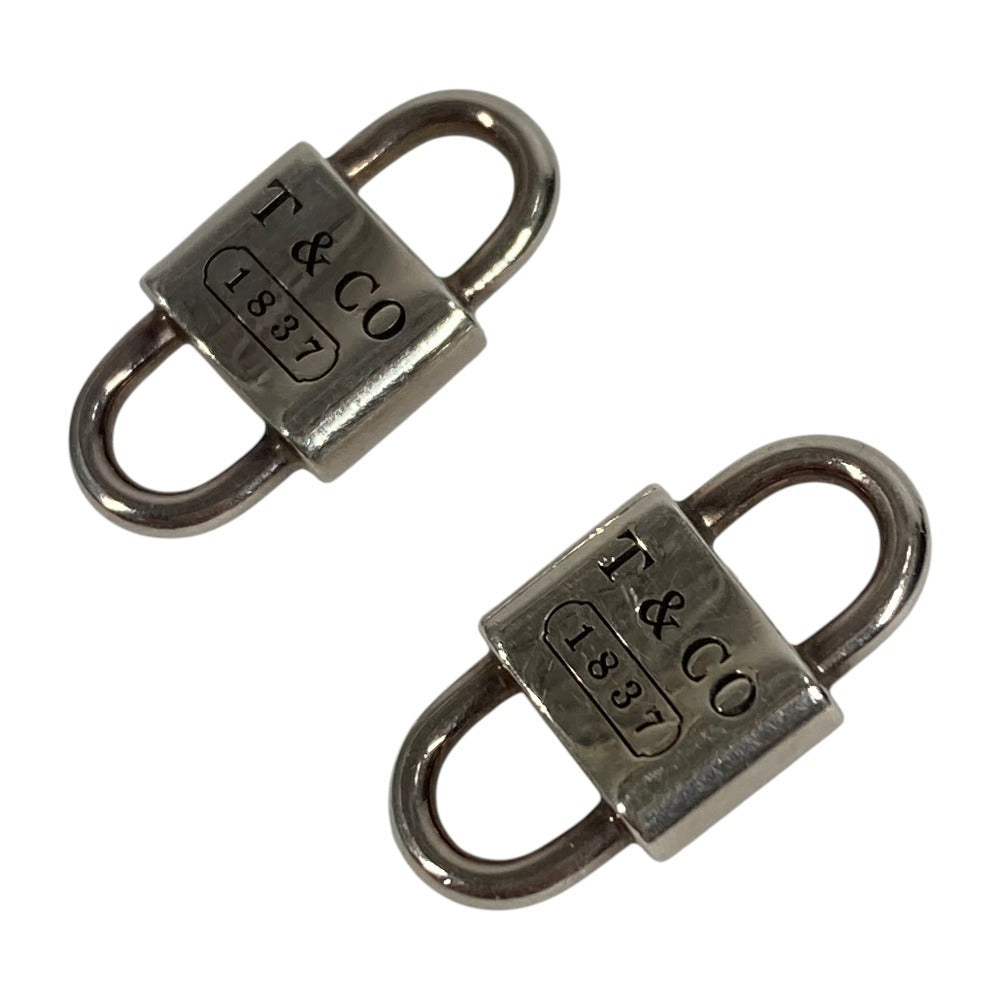 TIFFANY&Co. 1837 Small Double Lock Key Leather Cord Accessory Earrings AG925 Unisex Silver