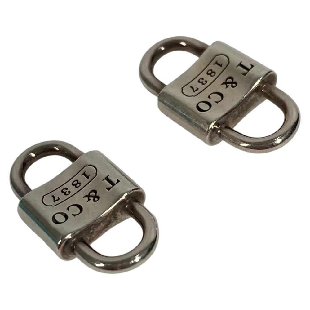 TIFFANY&Co. 1837 Small Double Lock Key Leather Cord Accessory Earrings AG925 Unisex Silver