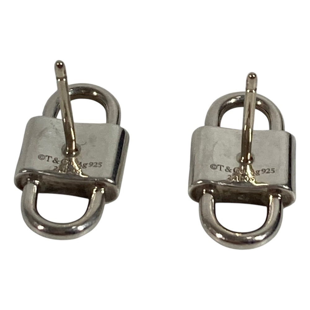 TIFFANY&Co. 1837 Small Double Lock Key Leather Cord Accessory Earrings AG925 Unisex Silver