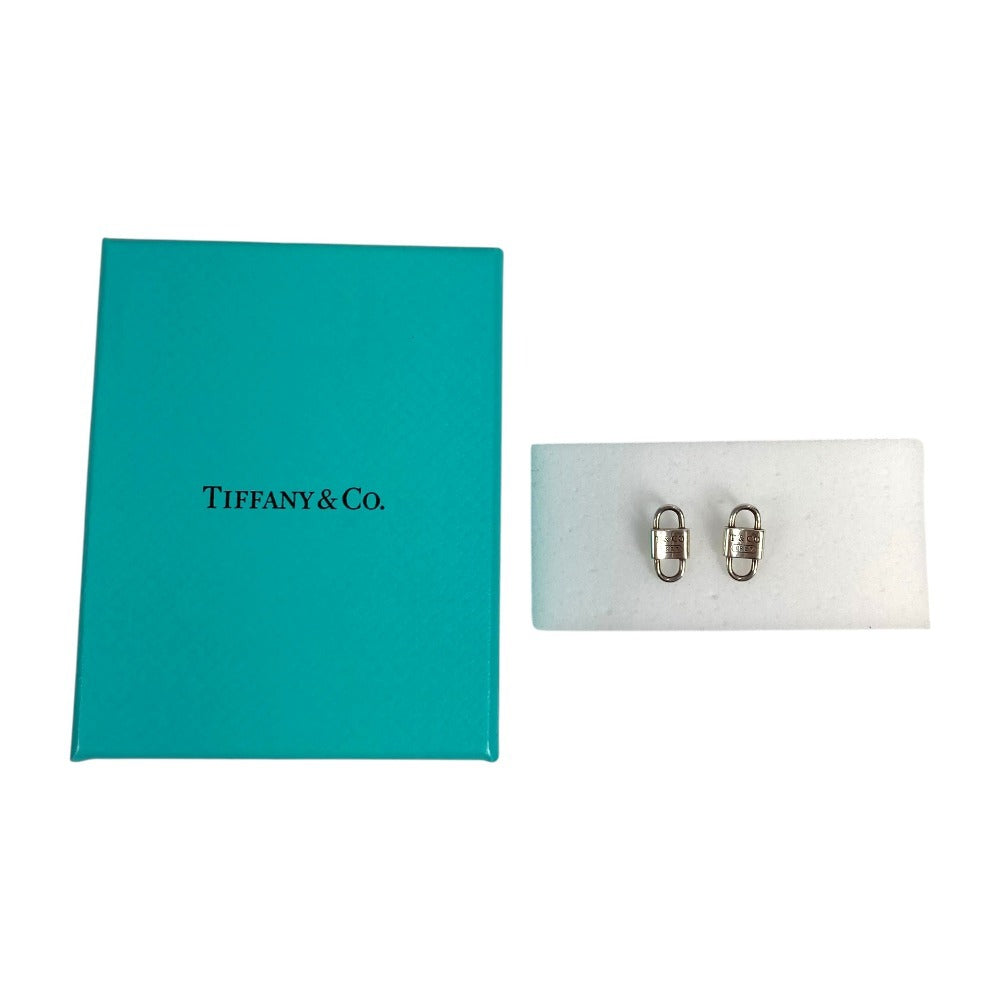 TIFFANY&Co. 1837 Small Double Lock Key Leather Cord Accessory Earrings AG925 Unisex Silver
