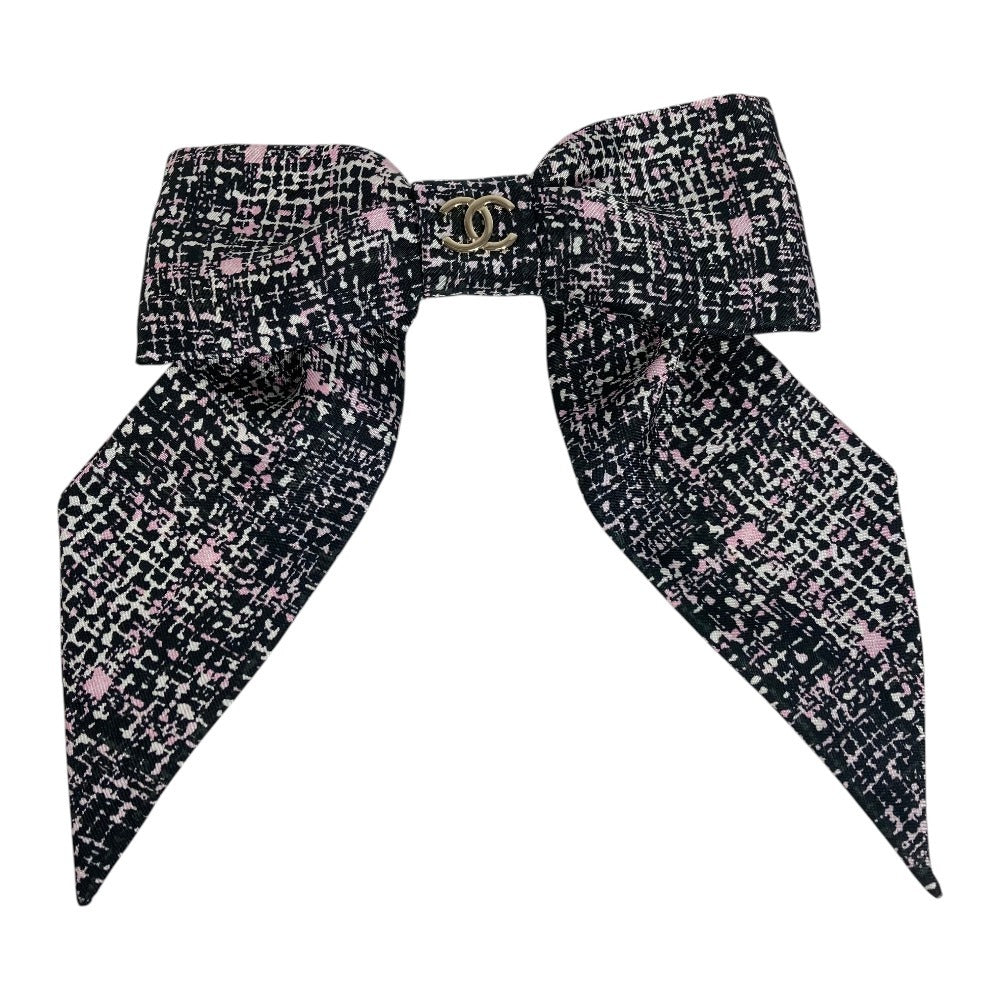 CHANEL 25B CC ココマーク ロゴ リボン りぼん ヘアアクセサリー ヘアクリップ バレッタ シルク レディース ピンク