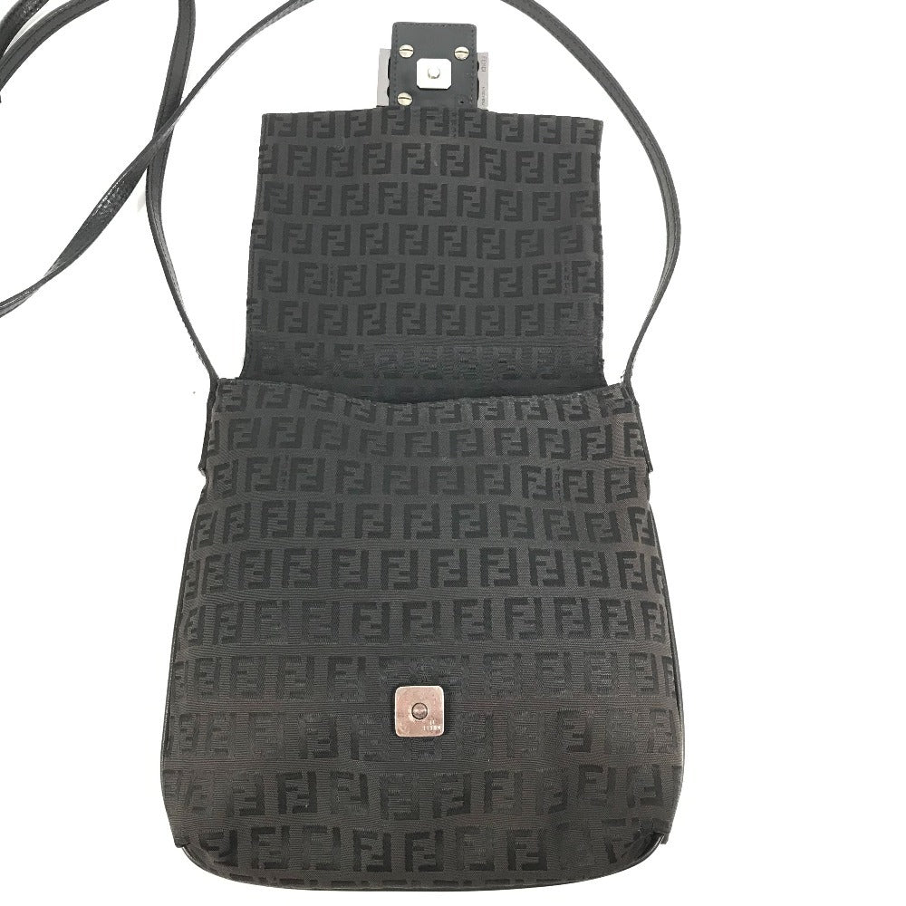 FENDI ズッキーノ ロゴ カバン フラップ 斜め掛け ポシェット ショルダーバッグ レザー/キャンバス ユニセックス ブラック