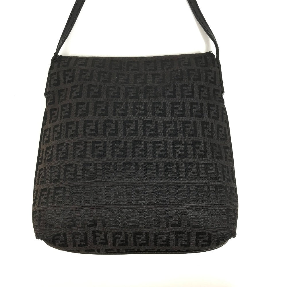 FENDI ズッキーノ ロゴ カバン フラップ 斜め掛け ポシェット ショルダーバッグ レザー/キャンバス ユニセックス ブラック