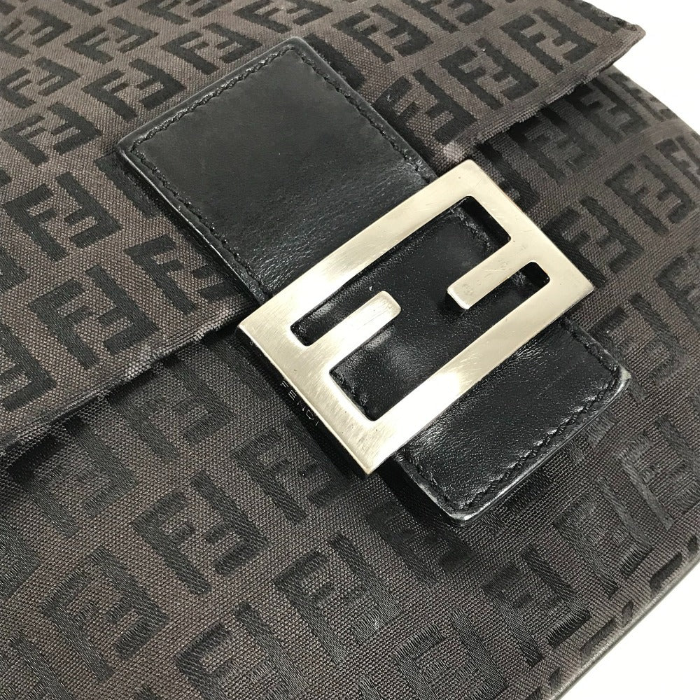 FENDI ズッキーノ ロゴ カバン フラップ 斜め掛け ポシェット ショルダーバッグ レザー/キャンバス ユニセックス ブラック
