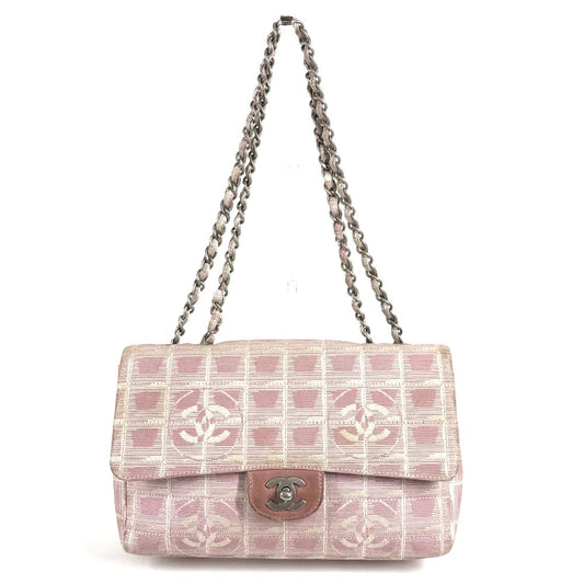 CHANEL A15285 ニュートラベルライン CC ココマーク ロゴ 肩掛け カバン Wチェーン チェーンバッグ フラップ ショルダーバッグ ナイロン レディース ピンク