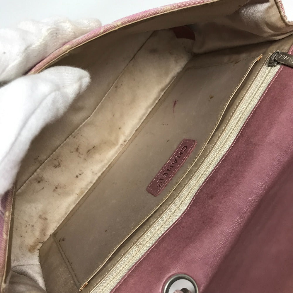 CHANEL A15285 ニュートラベルライン CC ココマーク ロゴ 肩掛け カバン Wチェーン チェーンバッグ フラップ ショルダーバッグ ナイロン レディース ピンク