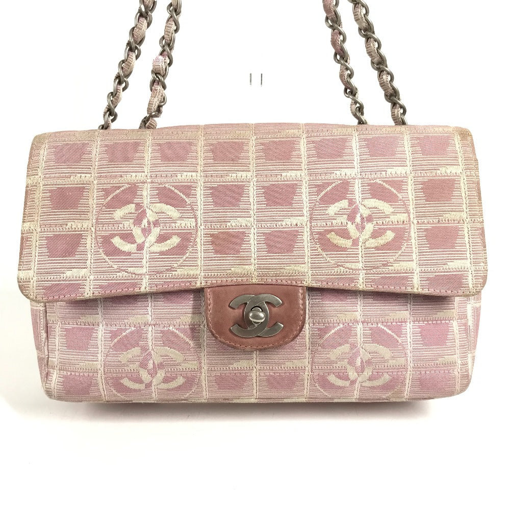 CHANEL A15285 ニュートラベルライン CC ココマーク ロゴ 肩掛け カバン Wチェーン チェーンバッグ フラップ ショルダーバッグ ナイロン レディース ピンク