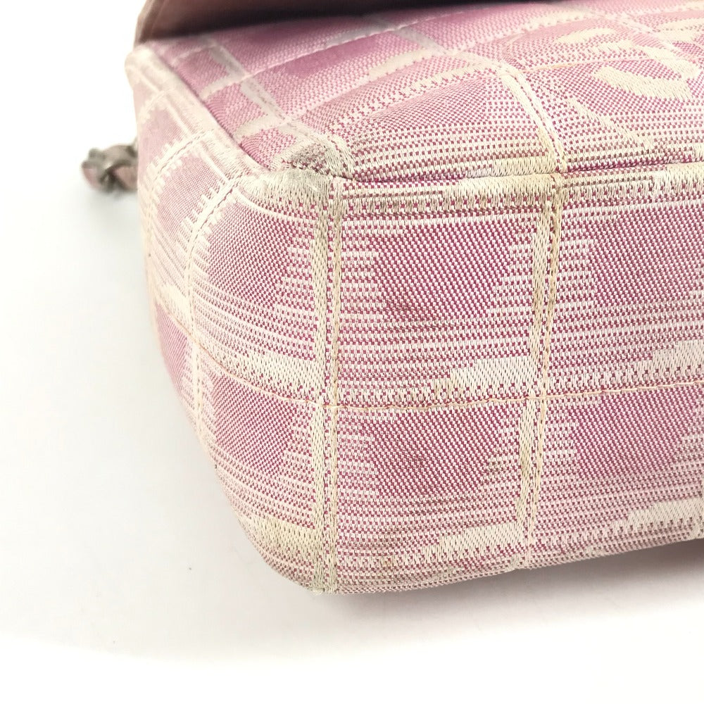 CHANEL A15285 ニュートラベルライン CC ココマーク ロゴ 肩掛け カバン Wチェーン チェーンバッグ フラップ ショルダーバッグ ナイロン レディース ピンク