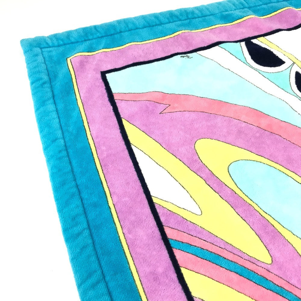 Emilio Pucci 総柄 タオル ロゴ 大判 バスタオル インテリア ひざかけ ブランケット タオル コットン ユニセックス ブルー