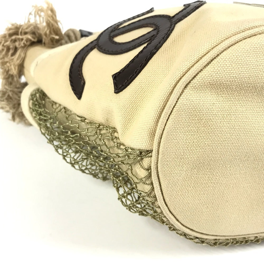 CHANEL フィッシュネット CC ココマーク ロゴ デカココ カバン ショルダーバッグ 肩掛け カバン ハンドバッグ キャンバス レディース ベージュ