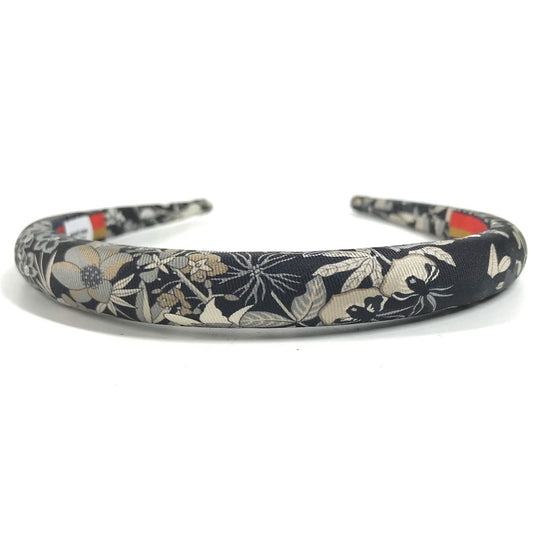 HERMES Hairband, headband, all-over print, logo Katyusha silk Black Used