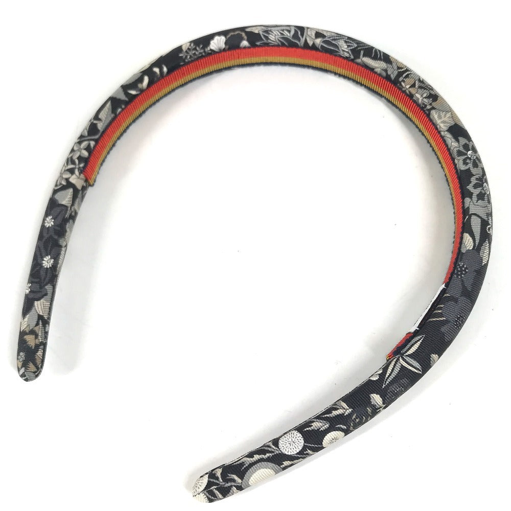 HERMES Hairband, headband, all-over print, logo Katyusha silk Black Used