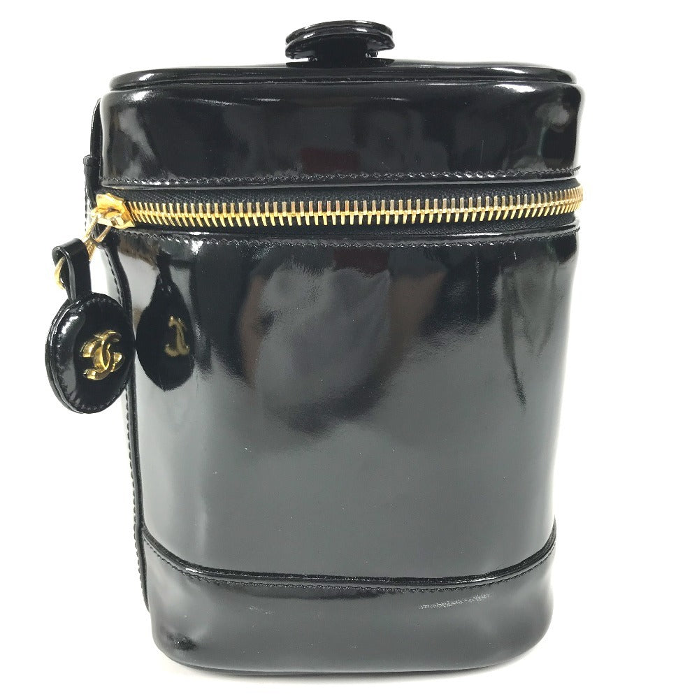 CHANEL A01998 CC CC Mark logo Bag Vanity Bag Vertical Hand Bag enamel Black Used