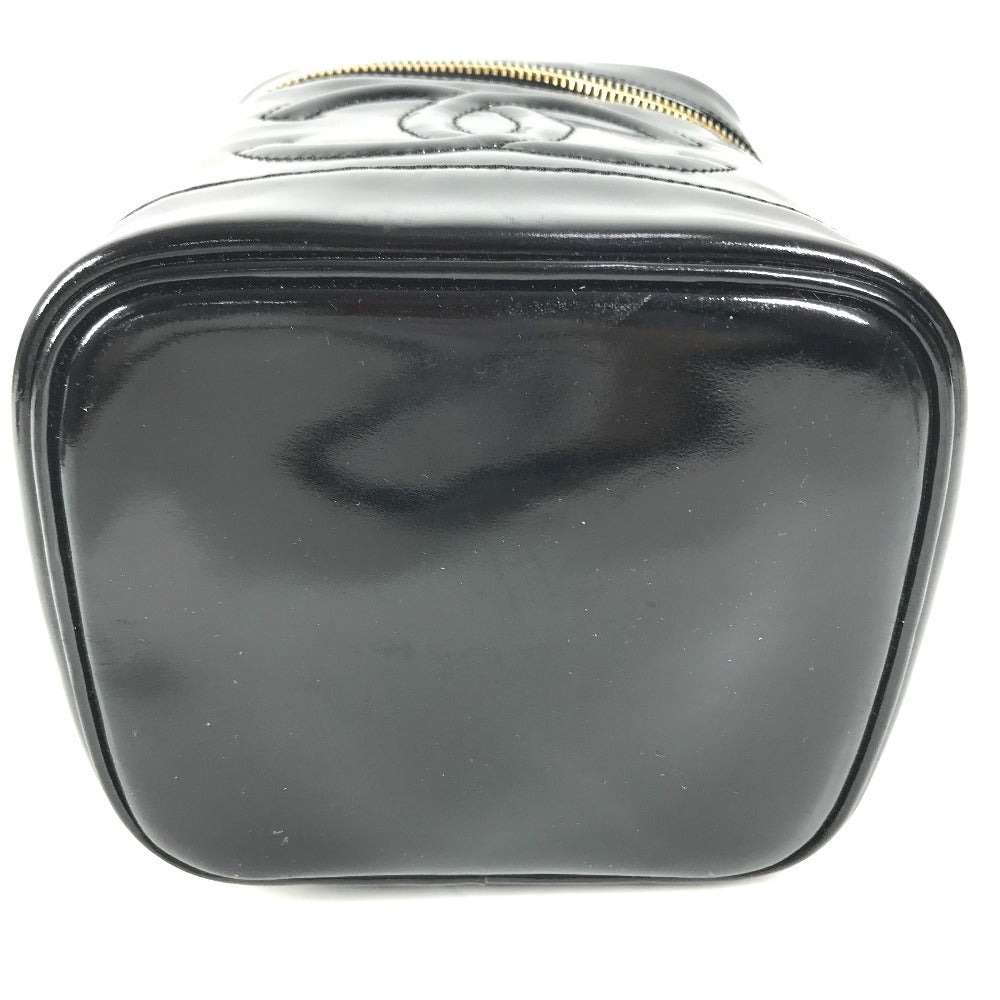 CHANEL A01998 CC CC Mark logo Bag Vanity Bag Vertical Hand Bag enamel Black Used