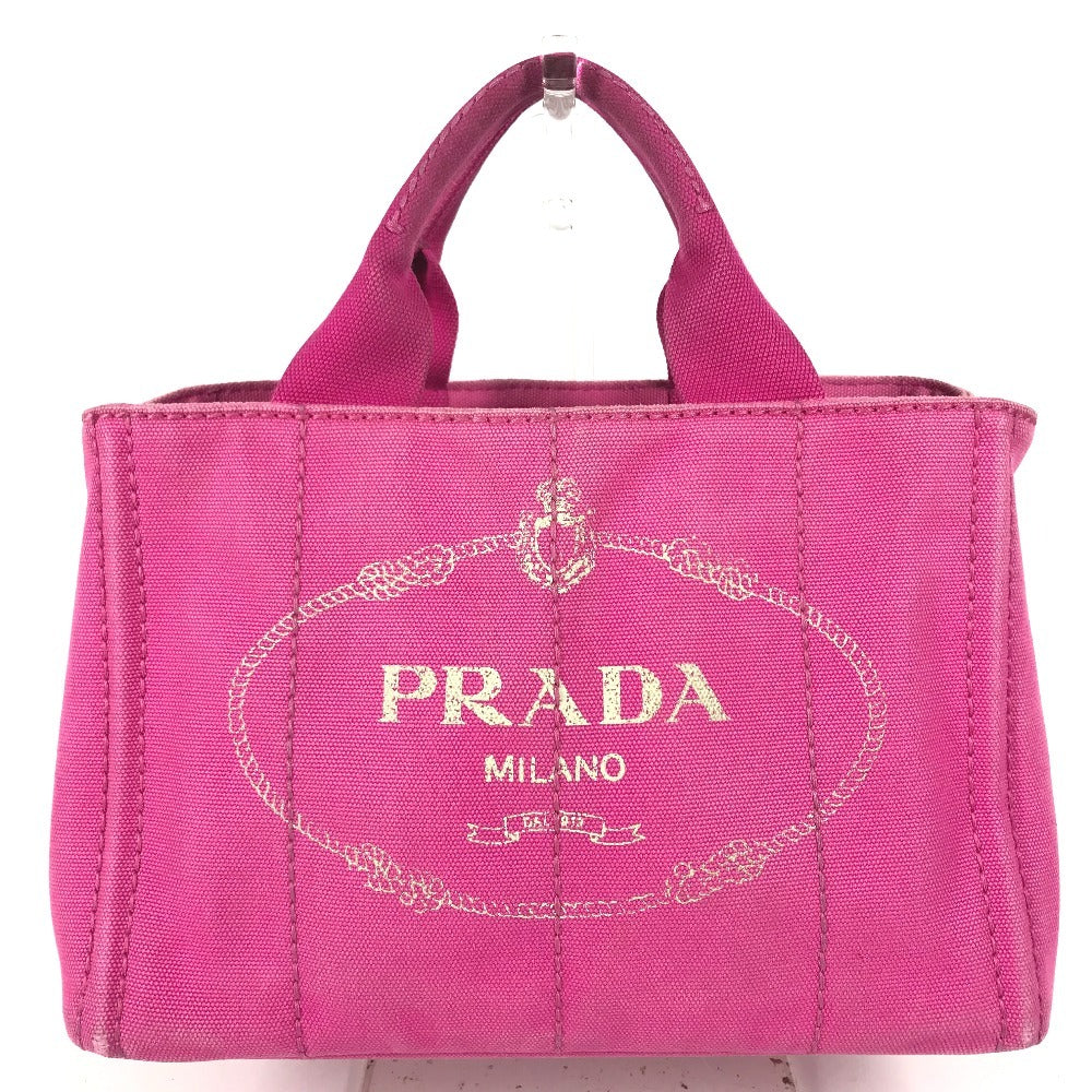 PRADA Canapa logo Bag Tote Bag Hand Bag cotton pink Used