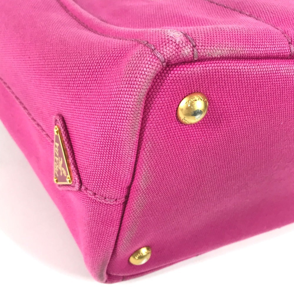 PRADA Canapa logo Bag Tote Bag Hand Bag cotton pink Used