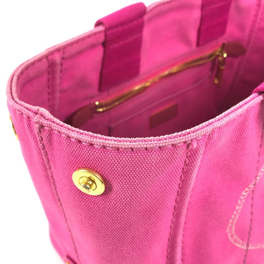 PRADA Canapa logo Bag Tote Bag Hand Bag cotton pink Used