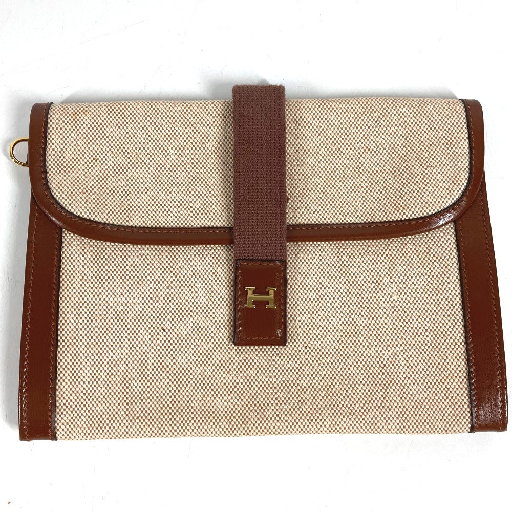 HERMES vintage H logo Bag, Cluch Bag, Pouch, Flap Clutch bag Leather/Canvas Beige/Brown Used