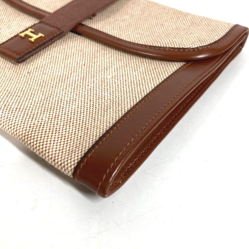 HERMES vintage H logo Bag, Cluch Bag, Pouch, Flap Clutch bag Leather/Canvas Beige/Brown Used