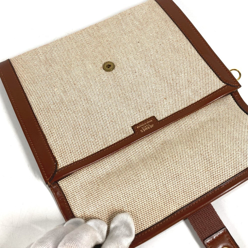 HERMES vintage H logo Bag, Cluch Bag, Pouch, Flap Clutch bag Leather/Canvas Beige/Brown Used