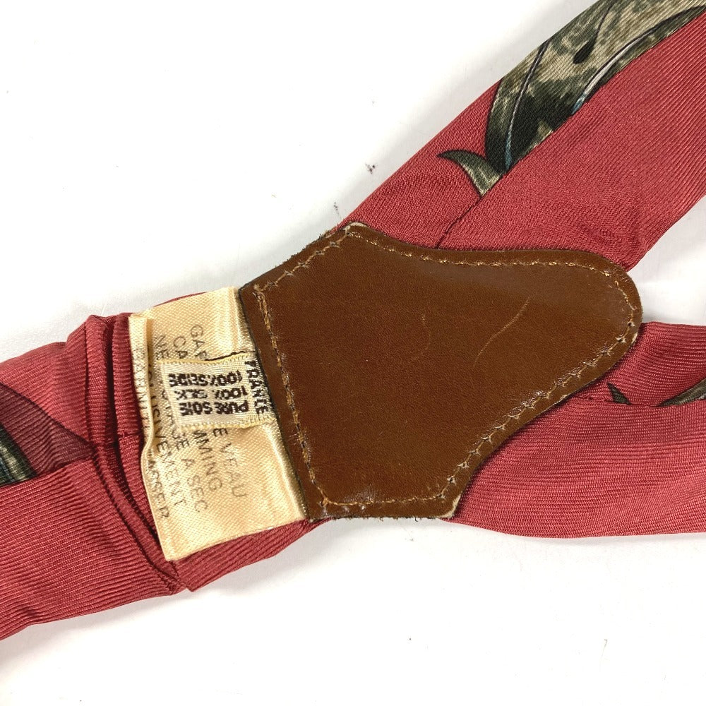HERMES vintage Logo Apparel, Fashion Accessories suspenders silk / Leather Red/Brown Used