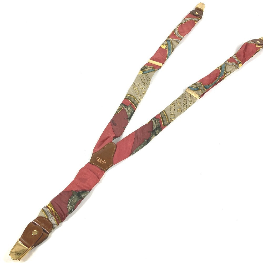 HERMES vintage Logo Apparel, Fashion Accessories suspenders silk / Leather Red/Brown Used