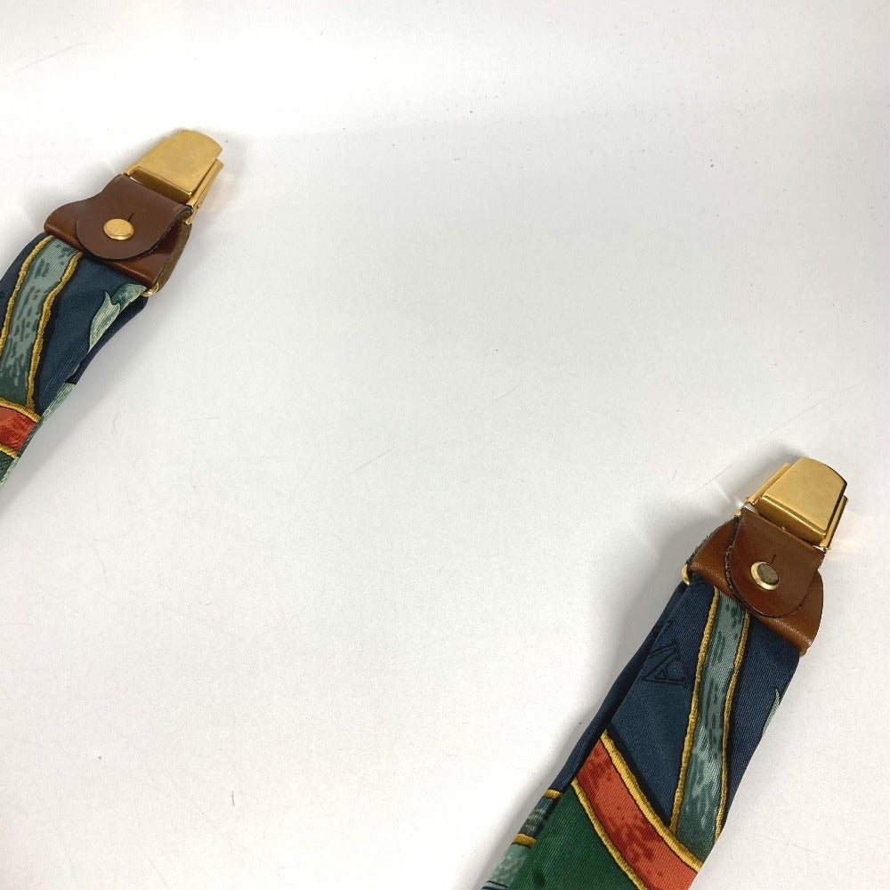 HERMES vintage Logo Apparel, Fashion Accessories suspenders silk / Leather Navy/Green Used